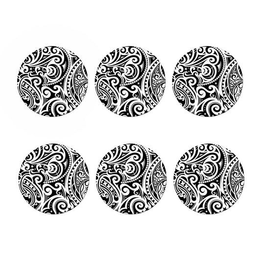 Black And White Polynesian Tattoo Print Coaster Set