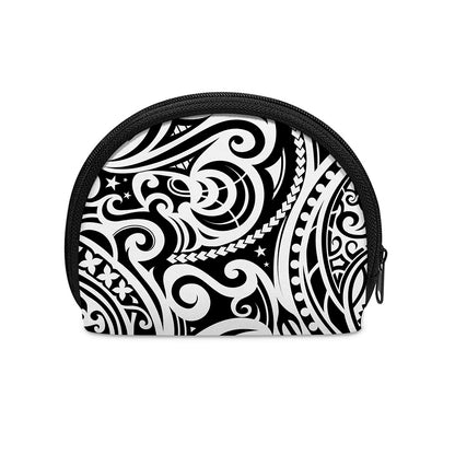 Black And White Polynesian Tattoo Print Coin Purse