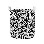 Black And White Polynesian Tattoo Print Collapsible Laundry Basket