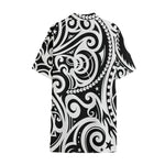 Black And White Polynesian Tattoo Print Cotton Hawaiian Shirt