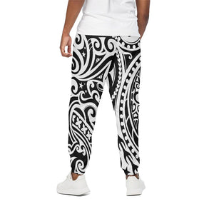 Black And White Polynesian Tattoo Print Cotton Pants