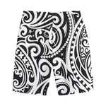 Black And White Polynesian Tattoo Print Cotton Shorts