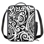 Black And White Polynesian Tattoo Print Crossbody Lunch Bag