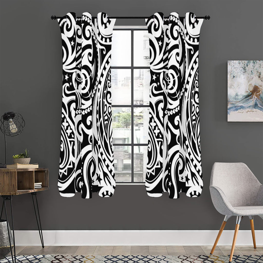 Black And White Polynesian Tattoo Print Curtain