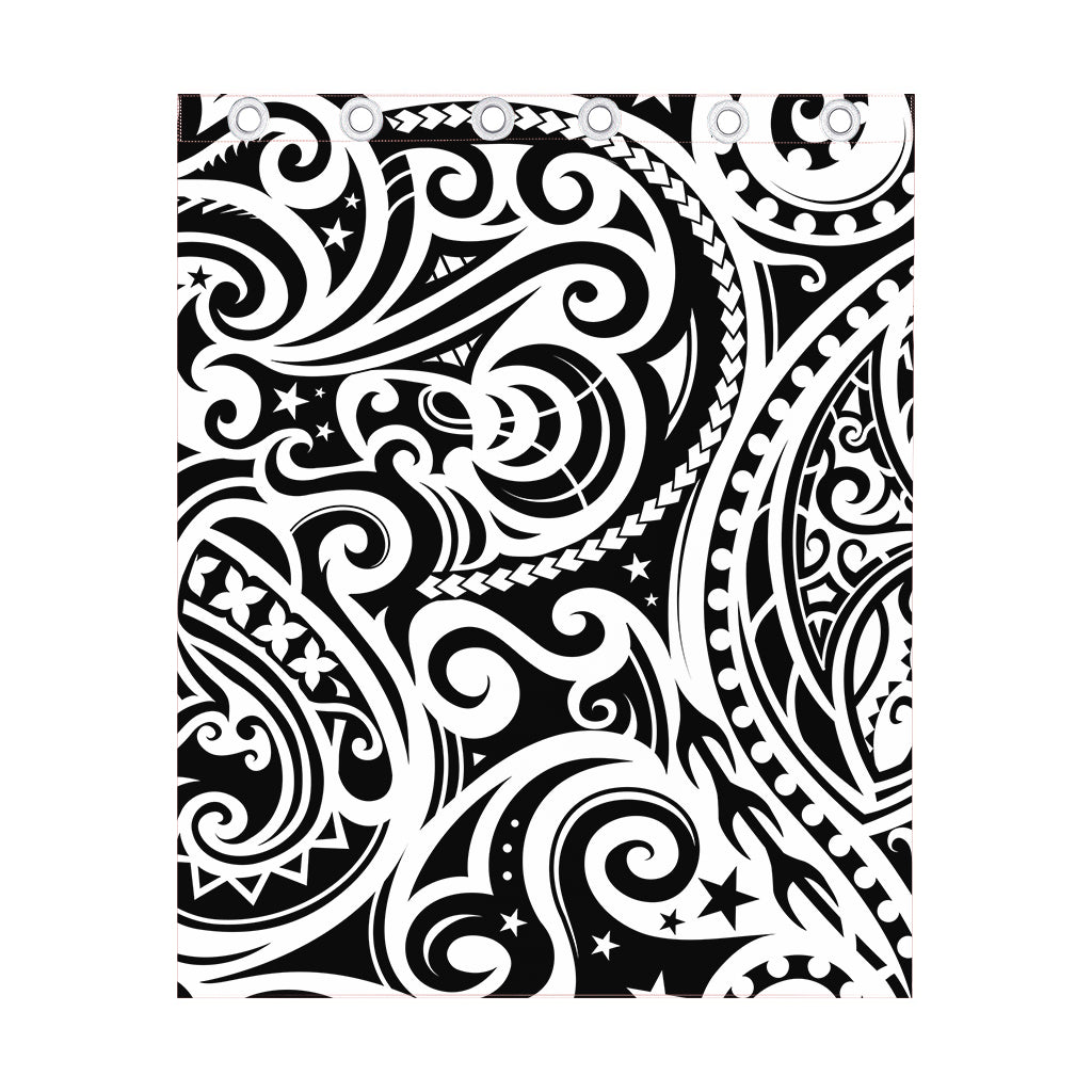 Black And White Polynesian Tattoo Print Curtain