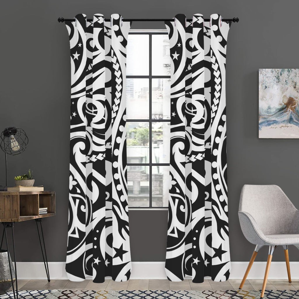 Black And White Polynesian Tattoo Print Curtain