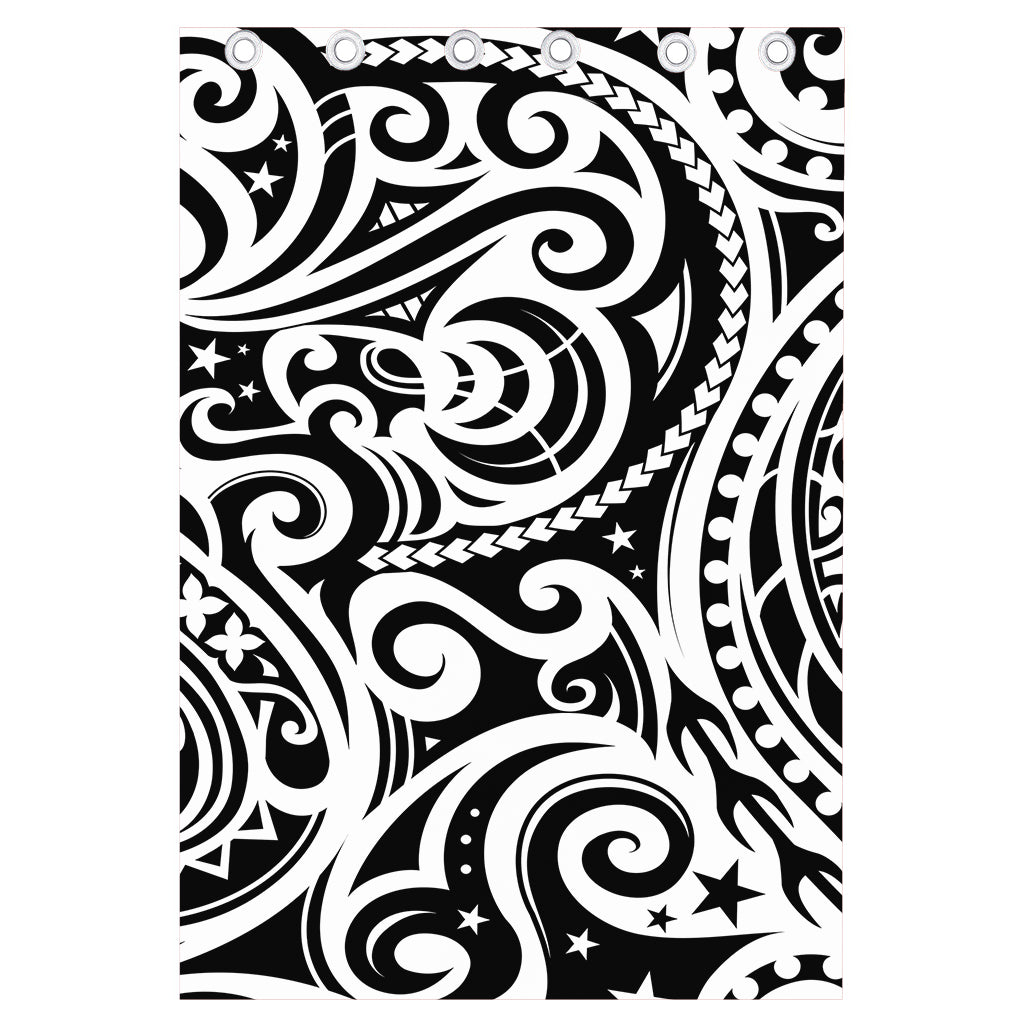 Black And White Polynesian Tattoo Print Curtain