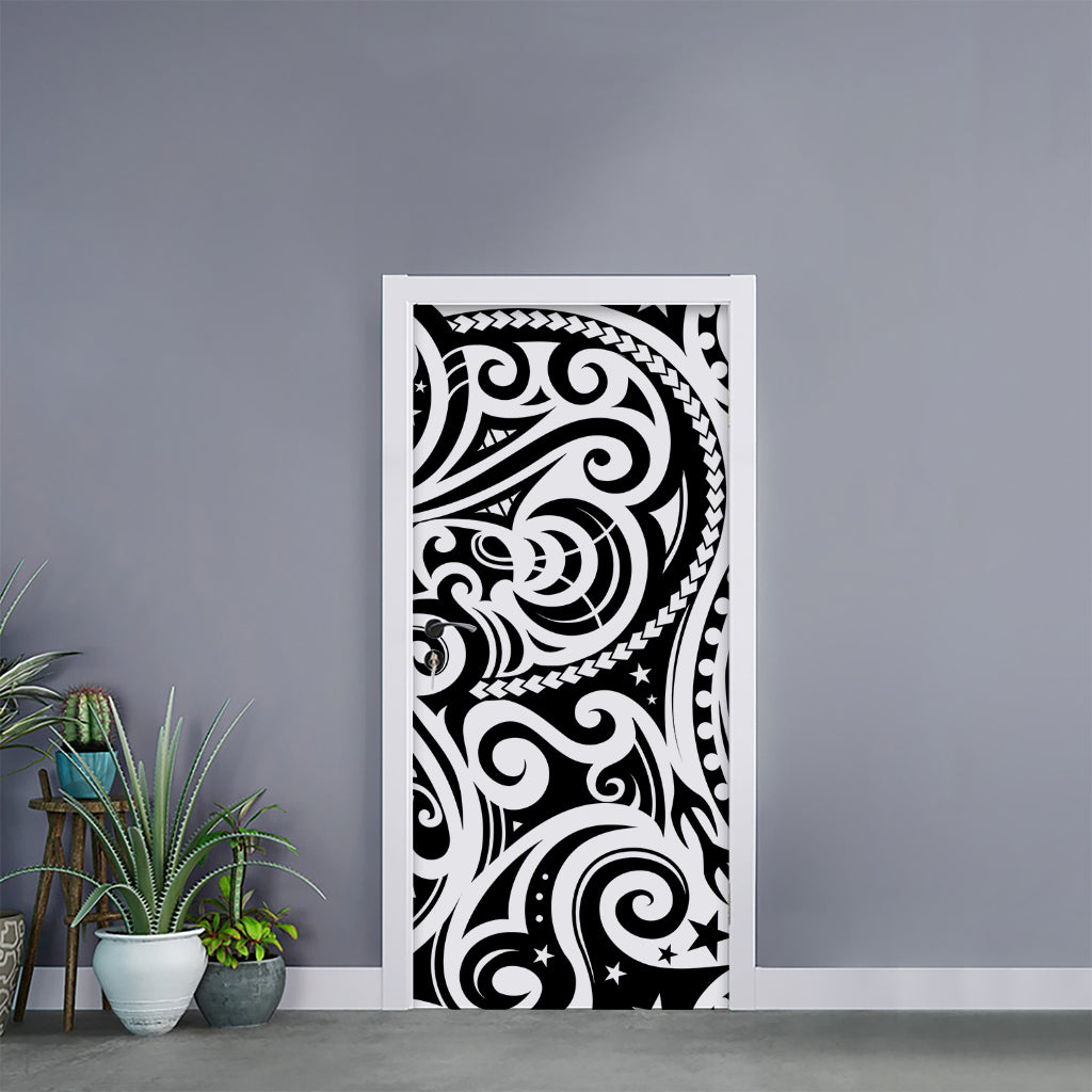 Black And White Polynesian Tattoo Print Door Sticker