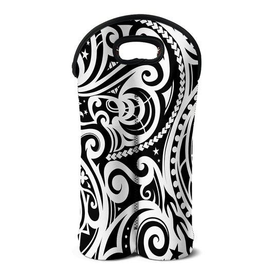 Black And White Polynesian Tattoo Print Double Neoprene Wine Tote