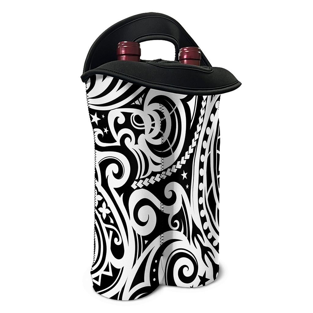 Black And White Polynesian Tattoo Print Double Neoprene Wine Tote