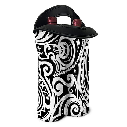 Black And White Polynesian Tattoo Print Double Neoprene Wine Tote