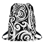 Black And White Polynesian Tattoo Print Drawstring Backpack