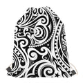 Black And White Polynesian Tattoo Print Drawstring Bag