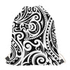 Black And White Polynesian Tattoo Print Drawstring Bag