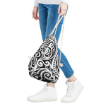 Black And White Polynesian Tattoo Print Drawstring Bag