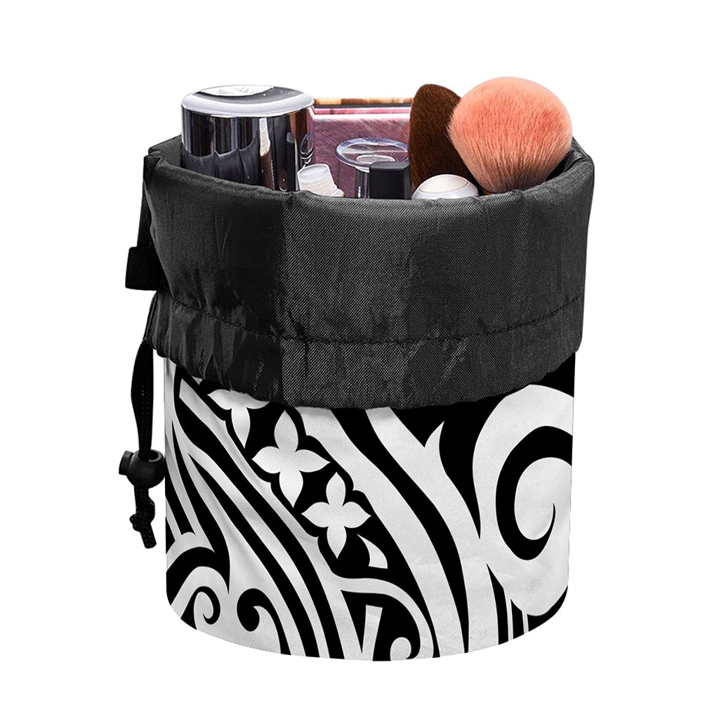 Black And White Polynesian Tattoo Print Drawstring Makeup Bag