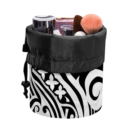 Black And White Polynesian Tattoo Print Drawstring Makeup Bag