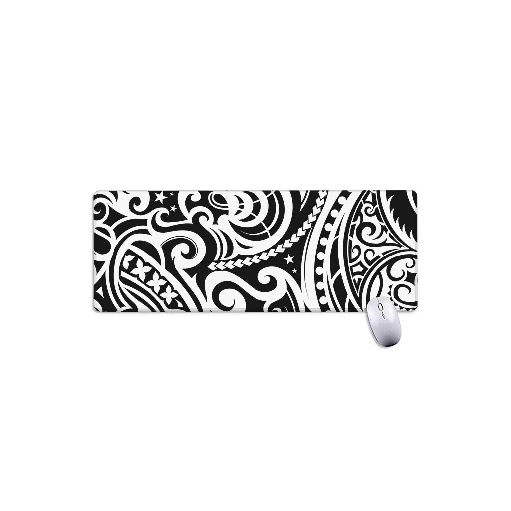 Black And White Polynesian Tattoo Print Extended Mouse Pad