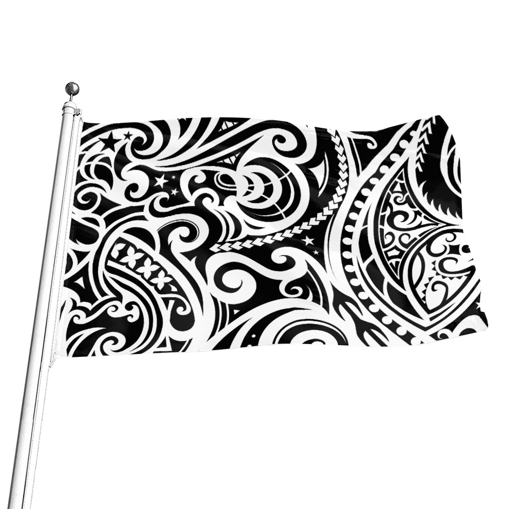 Black And White Polynesian Tattoo Print Flag