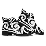 Black And White Polynesian Tattoo Print Flat Ankle Boots