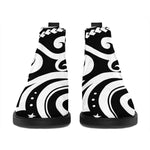 Black And White Polynesian Tattoo Print Flat Ankle Boots