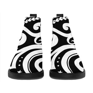 Black And White Polynesian Tattoo Print Flat Ankle Boots