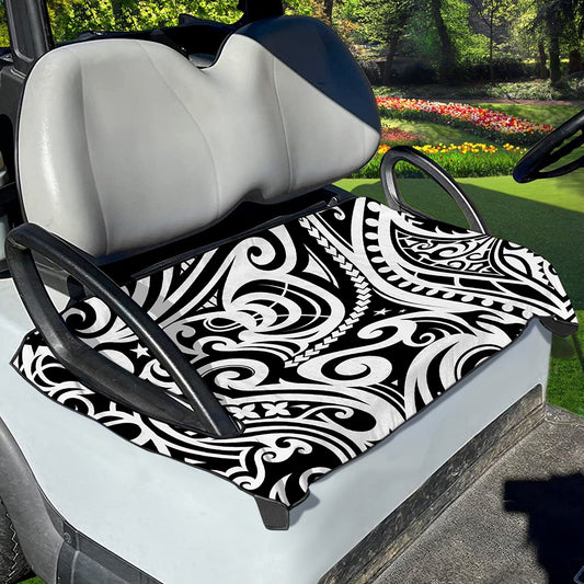 Black And White Polynesian Tattoo Print Golf Cart Seat Cover