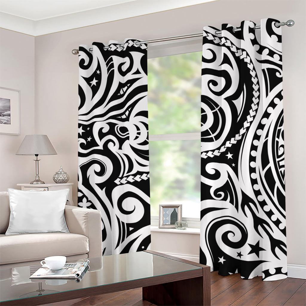 Black And White Polynesian Tattoo Print Grommet Curtains