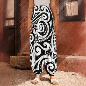 Black And White Polynesian Tattoo Print Harem Pants