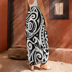 Black And White Polynesian Tattoo Print Harem Pants