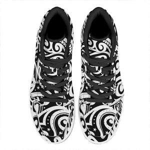 Black And White Polynesian Tattoo Print High Top Leather Sneakers