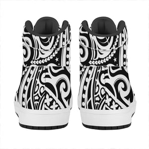 Black And White Polynesian Tattoo Print High Top Leather Sneakers