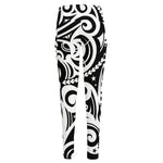 Black And White Polynesian Tattoo Print High-Waisted Pocket Leggings