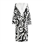 Black And White Polynesian Tattoo Print Hooded Bathrobe