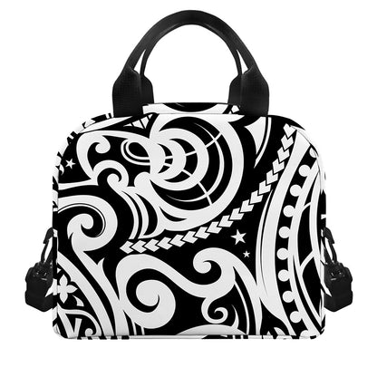 Black And White Polynesian Tattoo Print Insulated Lunch Bag