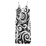 Black And White Polynesian Tattoo Print Jersey Midi Cami Dress