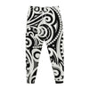 Black And White Polynesian Tattoo Print Jogger Pants