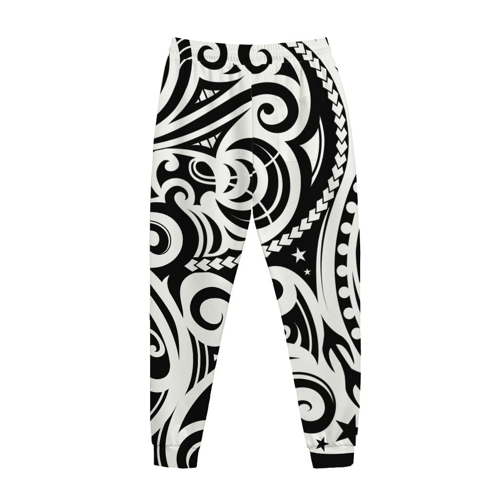 Black And White Polynesian Tattoo Print Jogger Pants