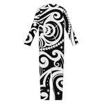 Black And White Polynesian Tattoo Print Jumpsuit