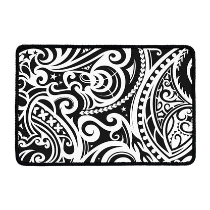 Black And White Polynesian Tattoo Print Kitchen Mat