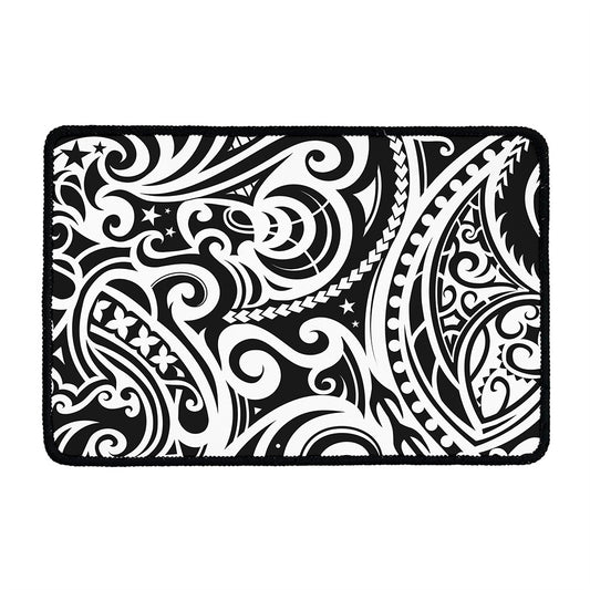 Black And White Polynesian Tattoo Print Kitchen Mat