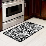 Black And White Polynesian Tattoo Print Kitchen Mat