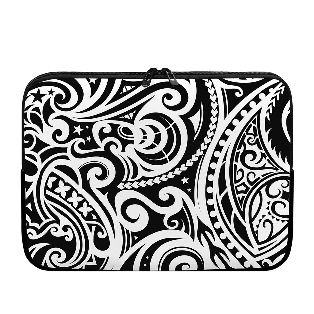 Black And White Polynesian Tattoo Print Laptop Sleeve