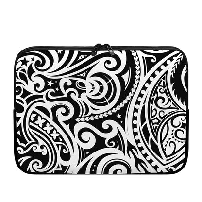 Black And White Polynesian Tattoo Print Laptop Sleeve