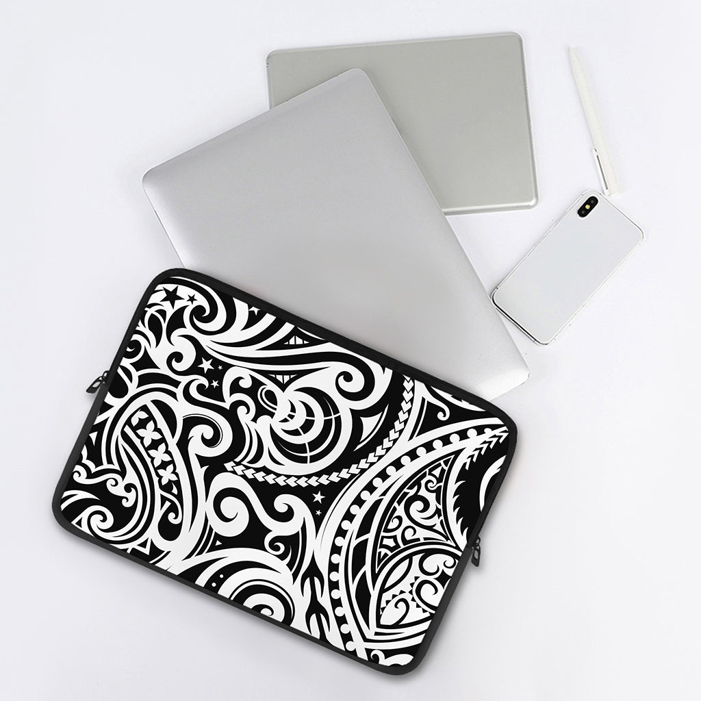 Black And White Polynesian Tattoo Print Laptop Sleeve