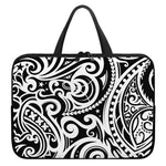 Black And White Polynesian Tattoo Print Laptop Sleeve With Handle