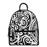 Black And White Polynesian Tattoo Print Leather Backpack