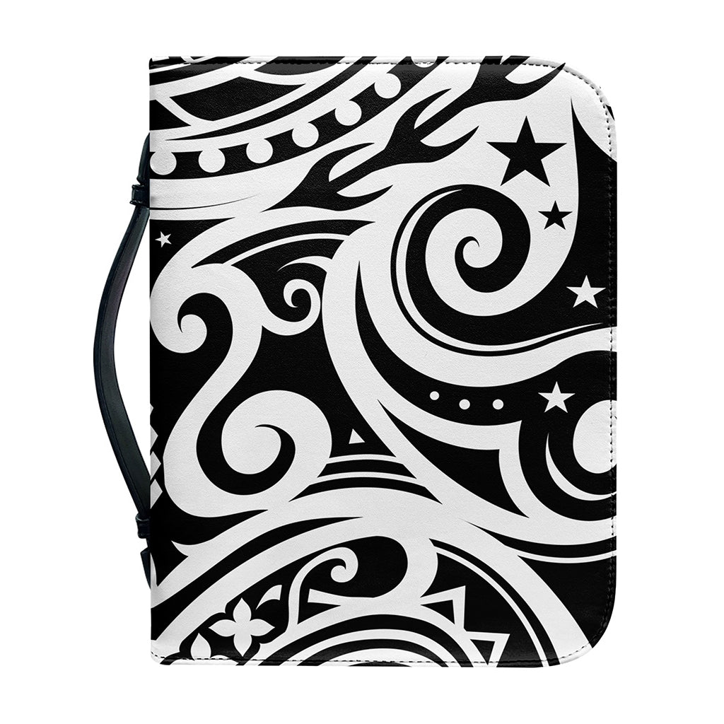 Black And White Polynesian Tattoo Print Leather Bible Cover