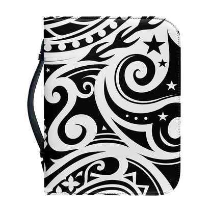 Black And White Polynesian Tattoo Print Leather Bible Cover
