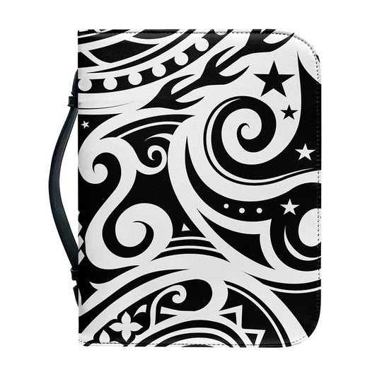Black And White Polynesian Tattoo Print Leather Bible Cover